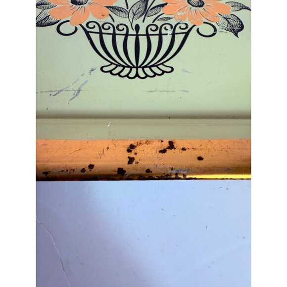 Rustic Metal Floral Serving Tray Gold Tone Flowers Trim Farmers Market VTG 50s - Picture 12 of 16